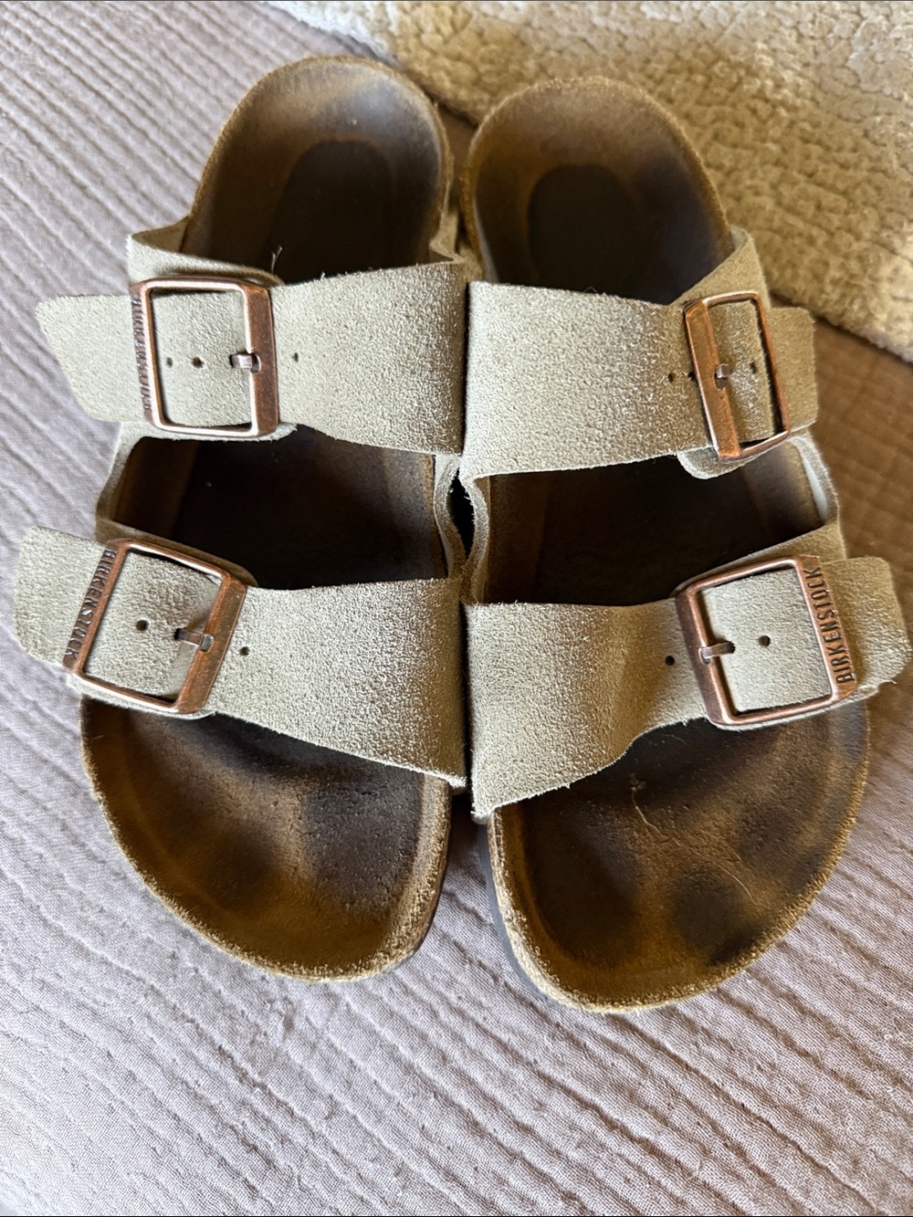 Birkenstock Kids Two-Strap Suede Sandals in Light Beige